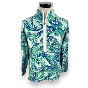 Lilly Pulitzer 1/2 Zip Skipper Popover Womens Small Teal Paisley Keep It Currant